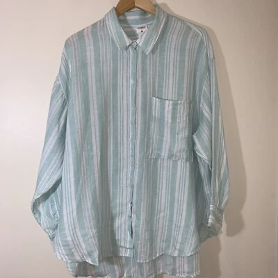 Camisa para mujer Lemlem by Liya Kebede x H&M XL verde a rayas lino playa costera Foto 1 de 4