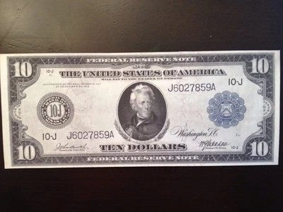 Reproduction $10 Federal Reserve Note 1914 Jackson-Kansas City Copy Read Below!! - Image 1 of 4