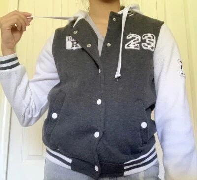 New Look Unisex Varsity Jacket Button M Gray/White 23 LA Embroidery Vintage - Image 1 of 4