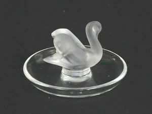 Vintage Lalique France Frosted Clear Glass Swan Ring Tray - Picture 1 of 5
