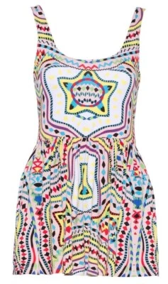 $248 Mara Hoffman Swim Sleeveless Flared Romper Estrada Pink Geometric Print XS - Image 1 of 4