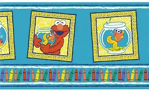 Elmo and Goldfish Dorothy with Crayons Peel & Stick Wallpaper Border WL2065 - Picture 1 of 1