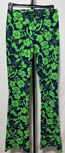 Zara Damen mittelblau grün Blumen Hose weites ausgestelltes Bein hoher Bund hoch neu mit Etikett Y2 - Bild 1 von 5