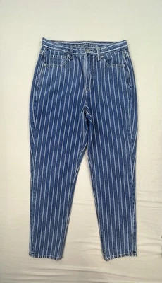 American Eagle Woman’s Striped Blue Demin Mom Jean Sz 6 Regular - Image 1 of 4