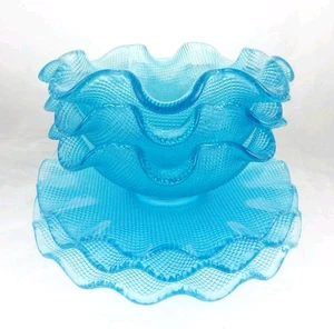 Juego de 6 cuencos estilo platillo estilo platillo de vidrio gofre italiano colonia azul - Imagen 1 de 5