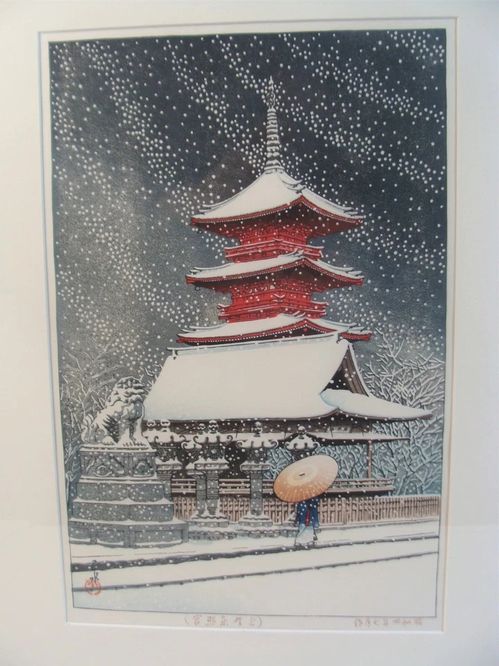 Vintage Kawase Hasui Snow At Ueno Toshogu Shrine Woodblock - Image 1 of 4