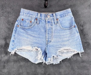 Levi's 501 Shorts Womens Size 25 Blue Denim Cut-Off Distressed Fringe Casual - Picture 1 of 8