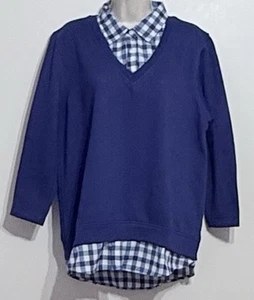 Suéter polar con cuello de doble capa para mujer L azul y blanco manga larga - Imagen 1 de 5