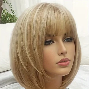 Perücke Damenperücke kurz Bob Longbob Pony glatt blond goldblond- - Bild 1 von 9