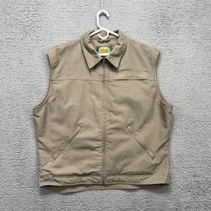 Cabela's Vest Mens XL Khaki Zip Front Fleece Lined Canvas Outdoor Workwear Field - Picture 1 of 13
