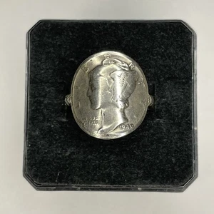 WWII Era Sterling Silver USA Sweetheart Ring Mercury Dime 1940 Coin 3.4g Sz6 - Foto 1 di 3