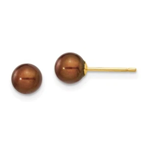 Aretes redondos de perlas cultivadas de agua dulce de oro amarillo de 14k de 5-6 mm 0,1 g - Imagen 1 de 4
