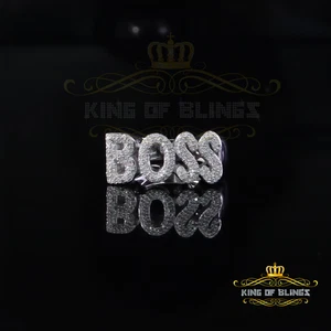 Stylish "BOSS" 925 Silver White 0.50ct Micro Real Diamond Men's Band Ring SZ 8 - Picture 1 of 12