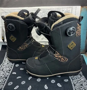NEW Salomon Lily Focus Boa Black Leopard Print Snowboard Boots P45475 Womans 8.5 - Picture 1 of 10
