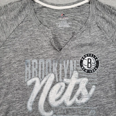 Brooklyn Nets Womens XL Majestic Fan Fashion Gray Short Sleeve V-neck Shirt - Image 1 of 4