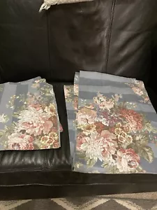 2 Cotton Valances Floral Blue Broad Stripes Waverly 87” X 14 1/2” Each (2) - Picture 1 of 2
