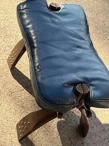 Vintage Egyptian Camel Saddle Studded Wood Black Leather Seat Foot Stool as is - Picture 1 of 6