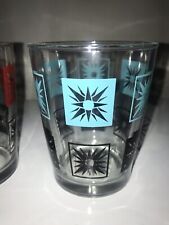 Mid Century Star Barware Atomic Drink Glass Black Aqua Sputnik NOS