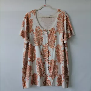 Quacker Factory Womens White Rhinestones Button Down Corals Print Cardigan Sz 2X - Picture 1 of 6