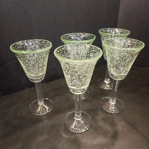 (5) Mid-Century VTG Green/Clear Hand Blown Bubble Wine/Water Goblets - (#112) - Picture 1 of 11
