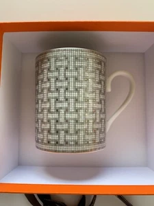 NIB! Hermes Mosaique Au 24 Mug Cup Platinum Silver Porcelain 3.5"x3" - Picture 1 of 7