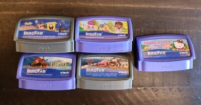 VTech InnoTab Game Cartridges Lot of 5 Brave Sponge Bob Cars Hello Kitty Doc  - Image 1 of 4