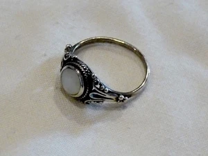 Bijou argent 925 bague filigrane médaillon de nacre serti clos taille 51 ring - Foto 1 di 3