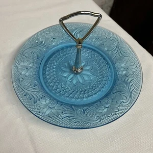 Depression Gebäck Tee Sandwich Servier Tablett Indiana Glas Desserts Vintage Blau - Bild 1 von 13