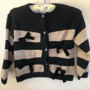 Zara Girls Knit Sweater/Cardigan Black/Brown Size 6 Bows Front Buttons NWT $32 - Picture 1 of 5