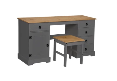 Corona Double Pedestal Computer Table or Dressing Table and Stool In Pine/Grey - Image 1 of 4