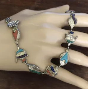 Nachlass, Southwestern, .925 Tropische Fische Armband mit Türkis, Koralle, Lapis - Bild 1 von 12