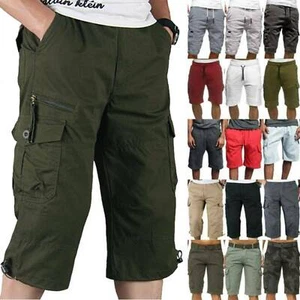 Men 3/4 Length Shorts Cargo Combat Three Quarter Elasticated Waist Shorts Sport| - Picture 1 of 23