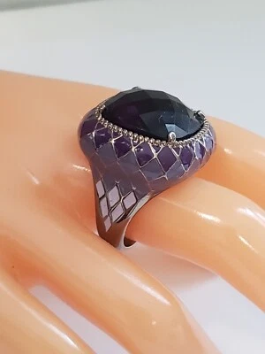 Anillo de diseñador Joan Boyce esmalte púrpura centro facetado piedra de vidrio talla 8 Foto 1 de 4