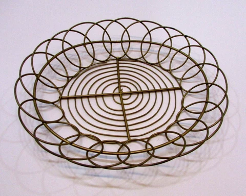 Retro Gold Steel Wire Fruit Egg etc Vintage 1970's Kitchen 2x9x11 Oval Basket Cover
