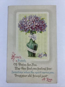Vintage Postcard Friendship Bunch Of Posies Train Drawing On Back - Picture 1 of 2