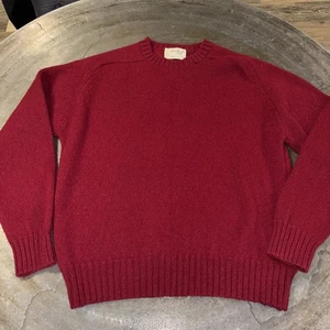 Lord Jeff Mens Shetland Wool Sweater Large Red Scotland Crew Neck Made USA - Picture 1 of 5