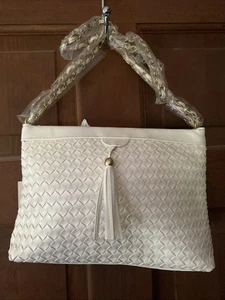 Bolso Cartera Cuero Sintético Blanco Bueno Cadena Tejido Correa para el Hombro Nuevo con Etiquetas - Imagen 1 de 10