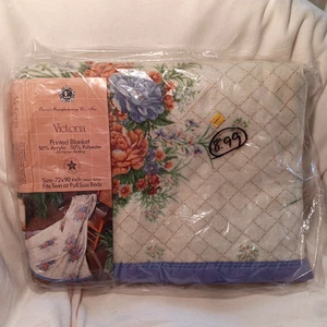 NOS Vtg Owen Victoria Print Blanket Full/Twin Floral Satin Trim USA 72×90 - Picture 1 of 11