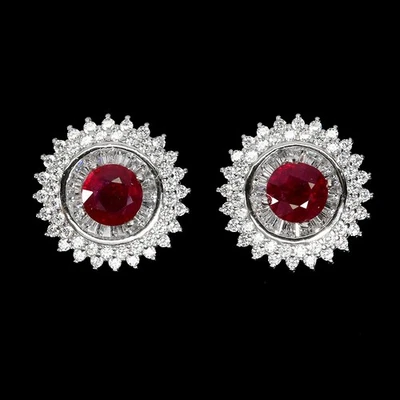 925 Sterling Silver Earrings Round Ruby 6mm Natural Gemstone Jewelry - Image 1 of 4