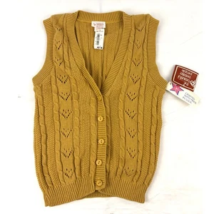 Vintage Pullover Weste Knopfleiste Beldoch Popper Senfgelb Small Neu mit Etikett 1990er - Bild 1 von 7