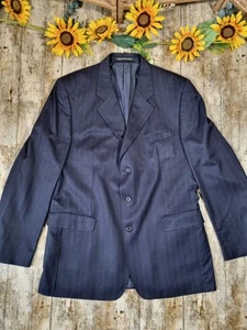 Daks Jermyn Street Blazer Jacket Men’s Size 44" Merino Wool Blue Pinstripe RETRO - Picture 1 of 10