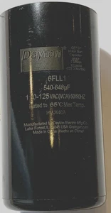 Dayton 6Fll1, 0519 Motor Start Capacitor,540-648 Mfd,Round PMJ540A, - Picture 1 of 9