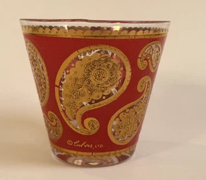 Vintage Culver Old Fashion Glass 3.25" Tall, Paisley Red & 22K Gold, MCM, Good! - Picture 1 of 4