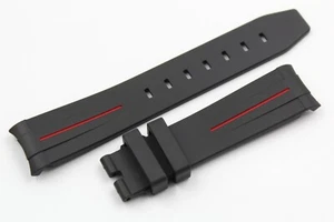 Watch Strap Silicone TPU Black Ruler Red 20/18mm Closing Buckle Sports Promo - Picture 1 of 6