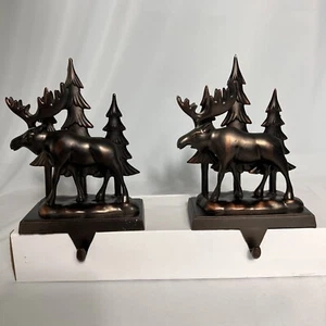 Paar Elche im Wald Schwermetall Bronze geölt Weihnachten Strumpf Halter Urlaub - Bild 1 von 6