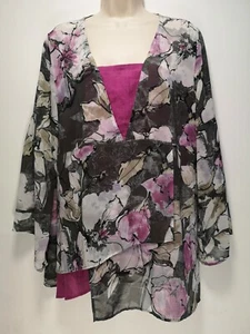 Oliver Jung Paris Purple / Grey Floral Short Sleeve Top - RRP £120 - Size 18 - Picture 1 of 11