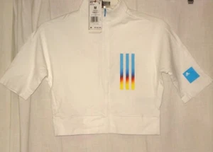 NWT's ADIDAS Sportstyle Mission Victory Cropped SHIRT Zip TOP SHIRT WHITE size M - Picture 1 of 2