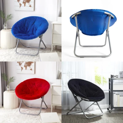 Fur Faux Saucer Chair Folding Steel Frame Portable for Living Room  Bedroom, Blu - Image 1 of 4