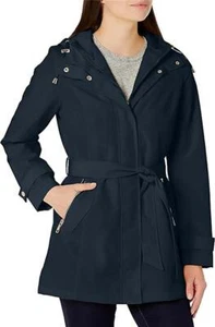 Authentic Nautica Women's Hooded Raincoat with Belt Jacket, Navy Seas, Small - Picture 1 of 4