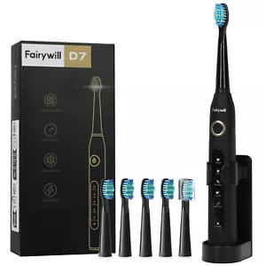 Fairywill 507 Negro Sónico Cepillo De Dientes Eléctrico Limpio y Blanco 5 Modos - Imagen 1 de 10